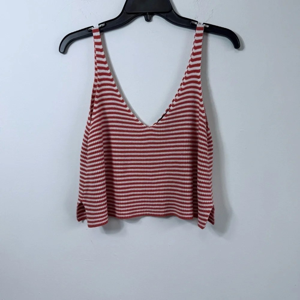 Forever 21 Striped Ribbed Knit Crop Tank Top Orange White Size M - Picture 2 of 6